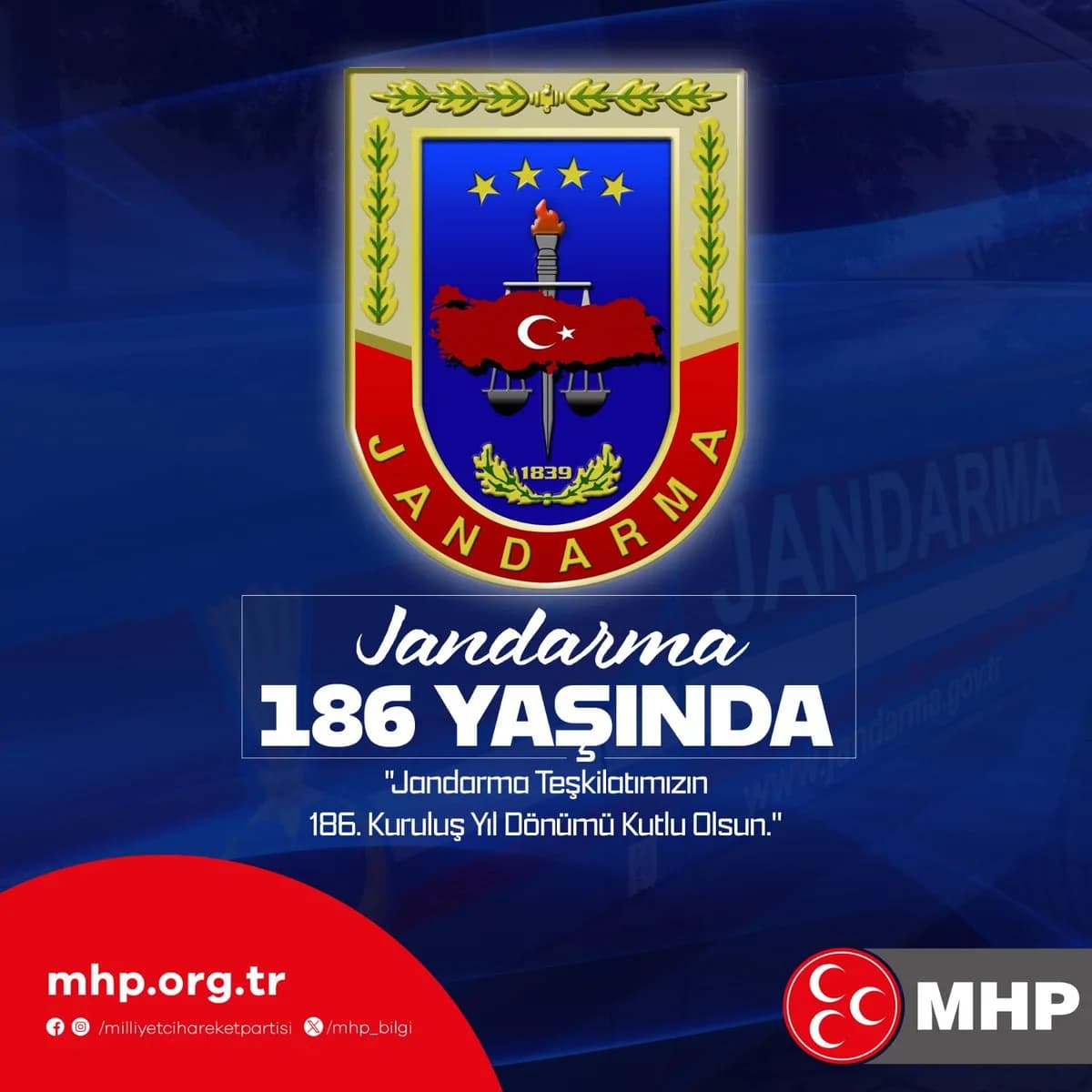 Jandarma Teşkilatı 186. Kuruluş Yıl Dönümünü Kutluyor