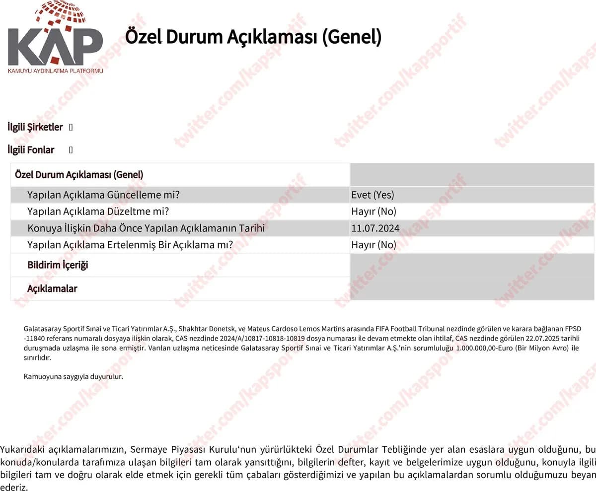 Galatasaray ve Shakhtar Donetsk Arasındaki Anlaşmazlık Uzlaşmayla Sonuçlandı