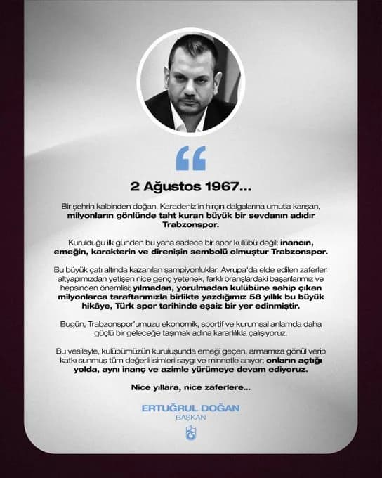 Trabzonspor Başkanı Doğan, Kulübün Kuruluş Yıl Dönümünü Kutladı