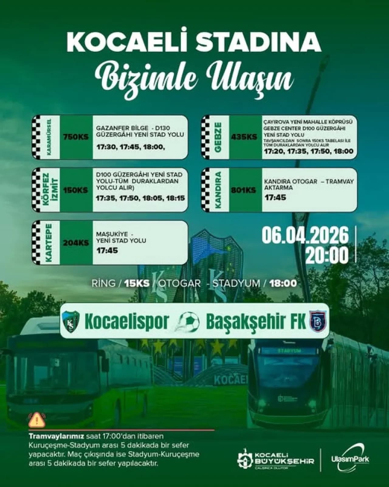 Maç Günü Ek Sefer! Kocaelispor Taraftarları 6 Nisan'da Stada Nasıl Ulaşacak?