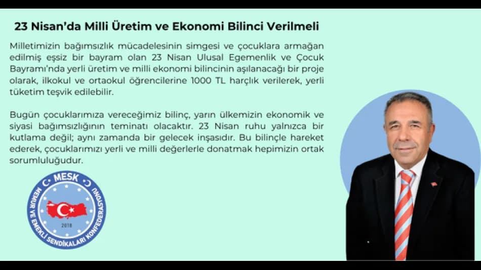 Musa Kocaman’dan 23 Nisan Çağrısı: “Çocuklara 1000 TL Harçlık Verilsin”