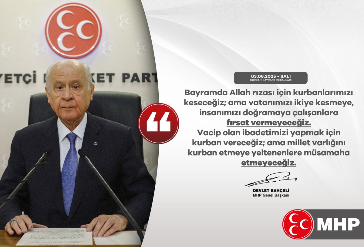 MHP'den Kurban Bayramı Mesajı: Vatan Bütünlüğü Vurgusu