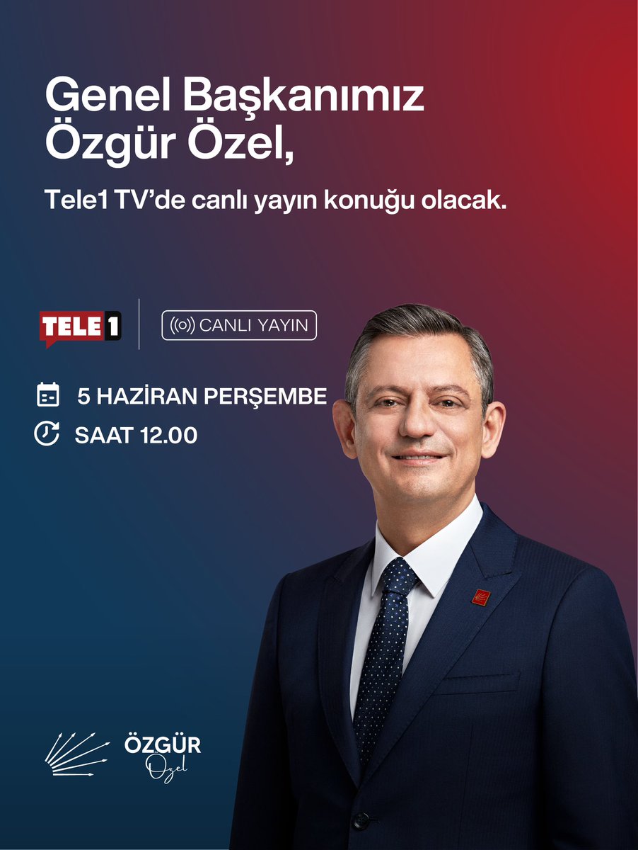 CHP Genel Başkanı Özgür Özel Yarın Tele1'de Canlı Yayın Konuğu Olacak