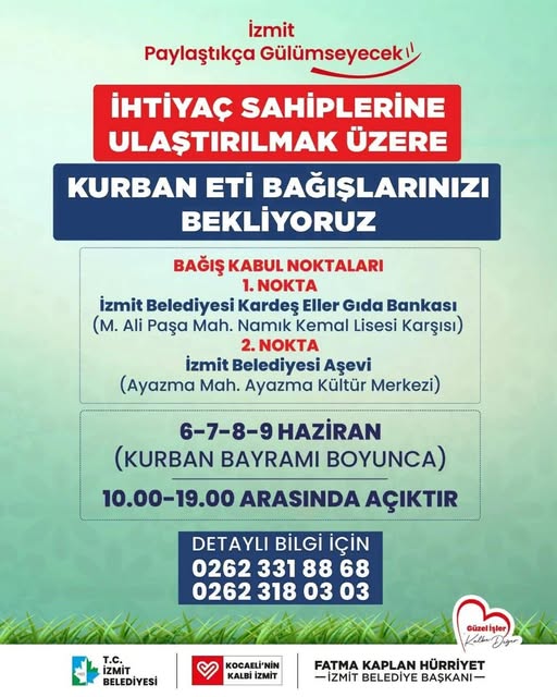 İzmit Belediyesi Kurban Bağışları İçin Noktalar Belirlendi