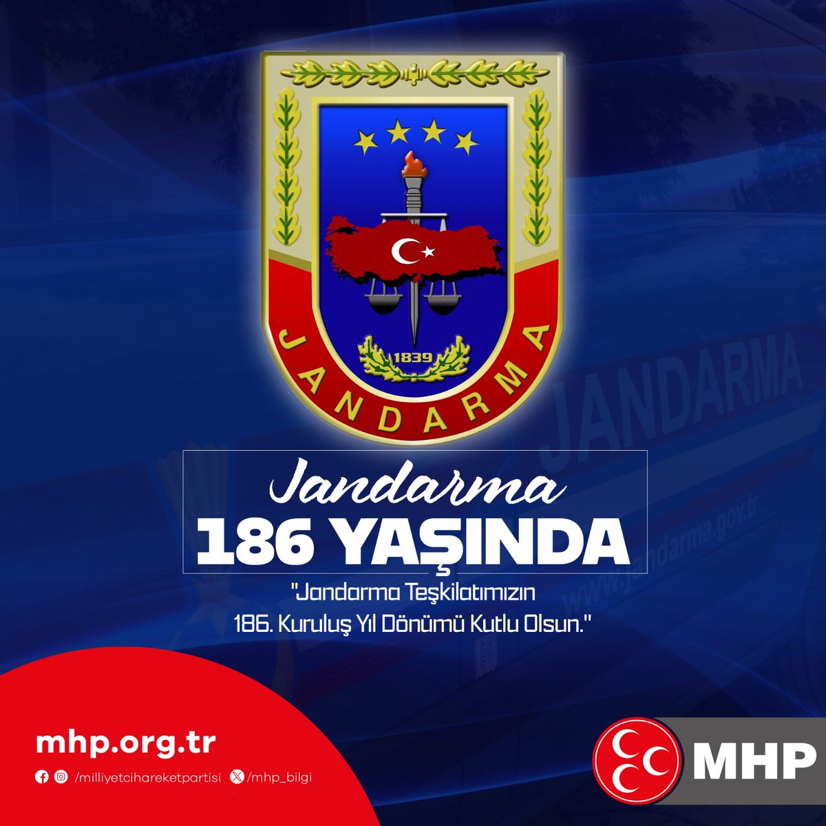 Jandarma Teşkilatı 186. Kuruluş Yıl Dönümünü Kutluyor
