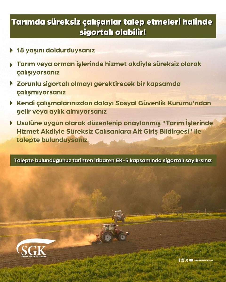 Tarımda Süreksiz Çalışanlar İçin SGK Prim Desteği Başladı