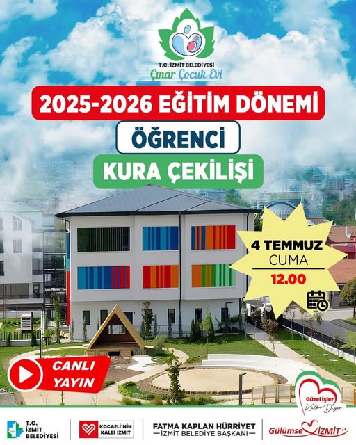İzmit Belediyesi Yeşilova Çınar Çocuk Evi 2025-2026 Eğitim Dönemi Kura Sonuçları Canlı Yayında