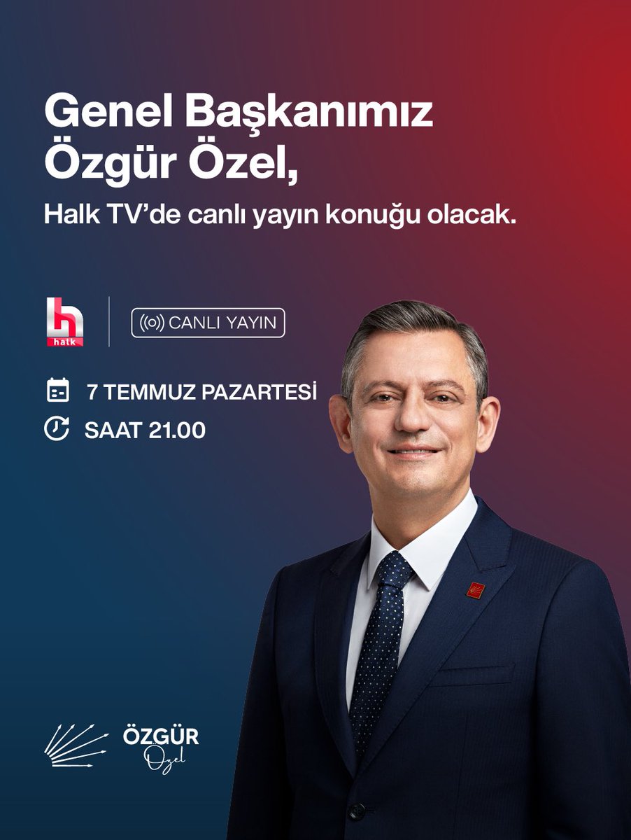 CHP Genel Başkanı Özgür Özel Halk TV'de Canlı Yayın Yapacak