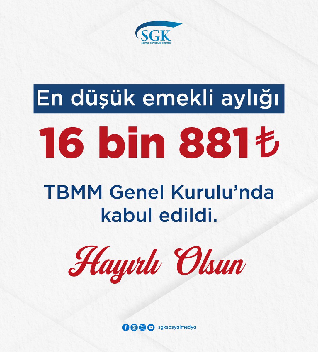 En Düşük Emekli Aylığı 16 Bin 881 TL’ye Yükseltildi