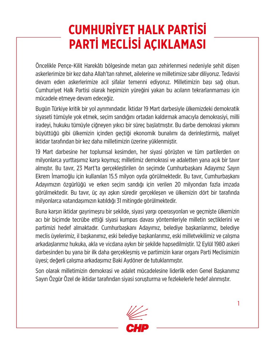 CHP Parti Meclisi'nden Ortak Açıklama