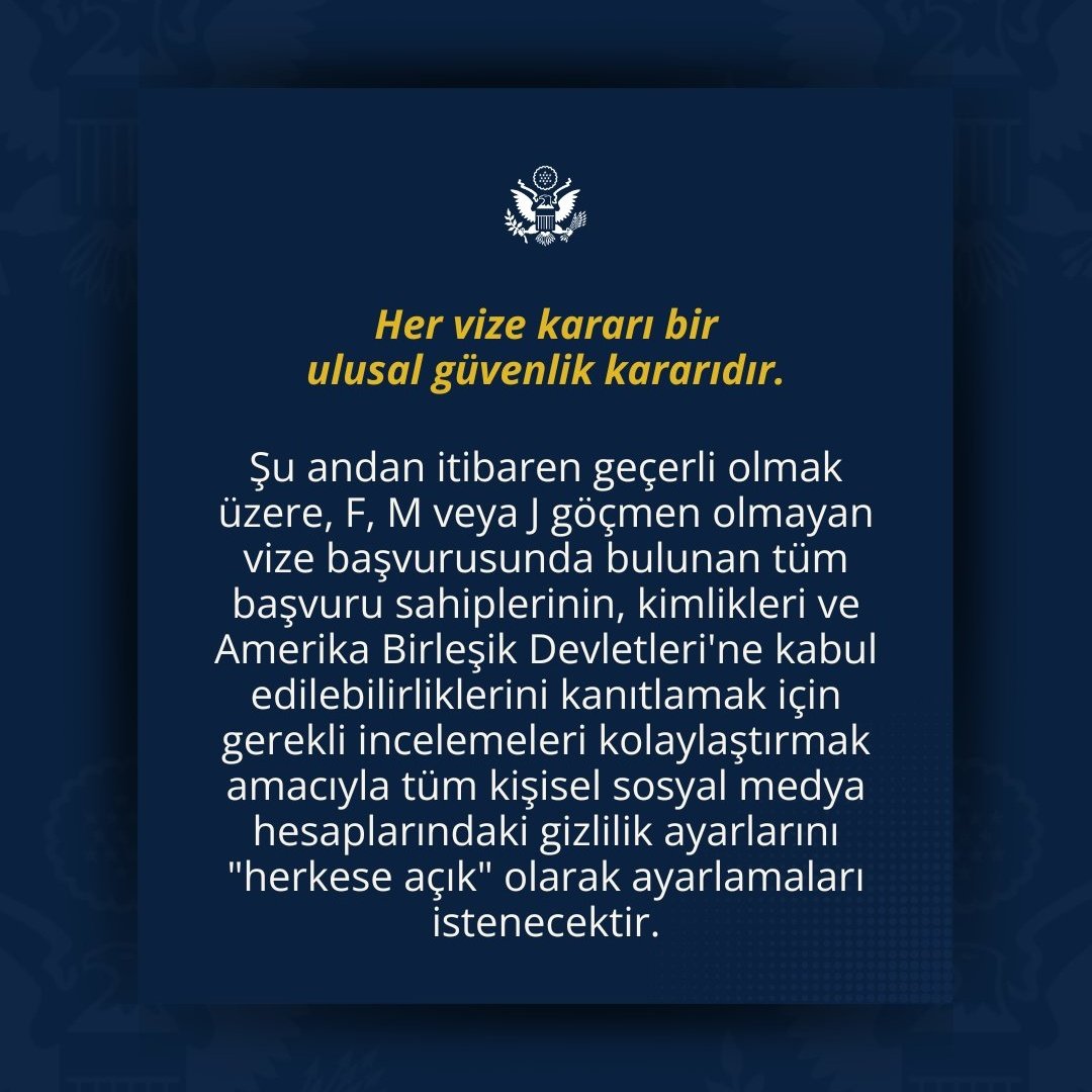 ABD Vize Başvurularında Sosyal Medya Hesapları Herkese Açık Olması Zorunluluğu