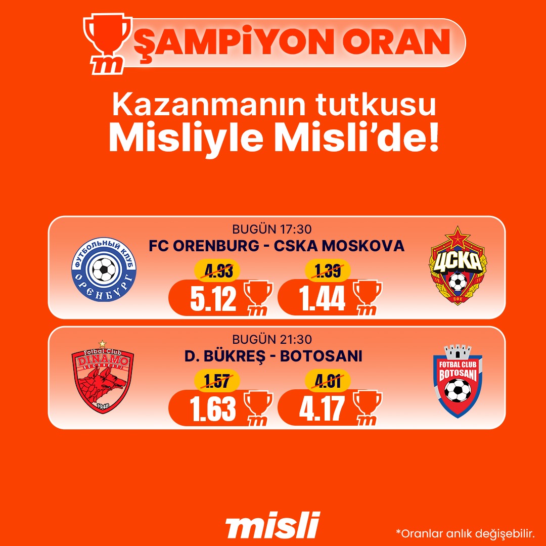 Misli'de Şampiyon Oranlı Maçlar Yayımlandı