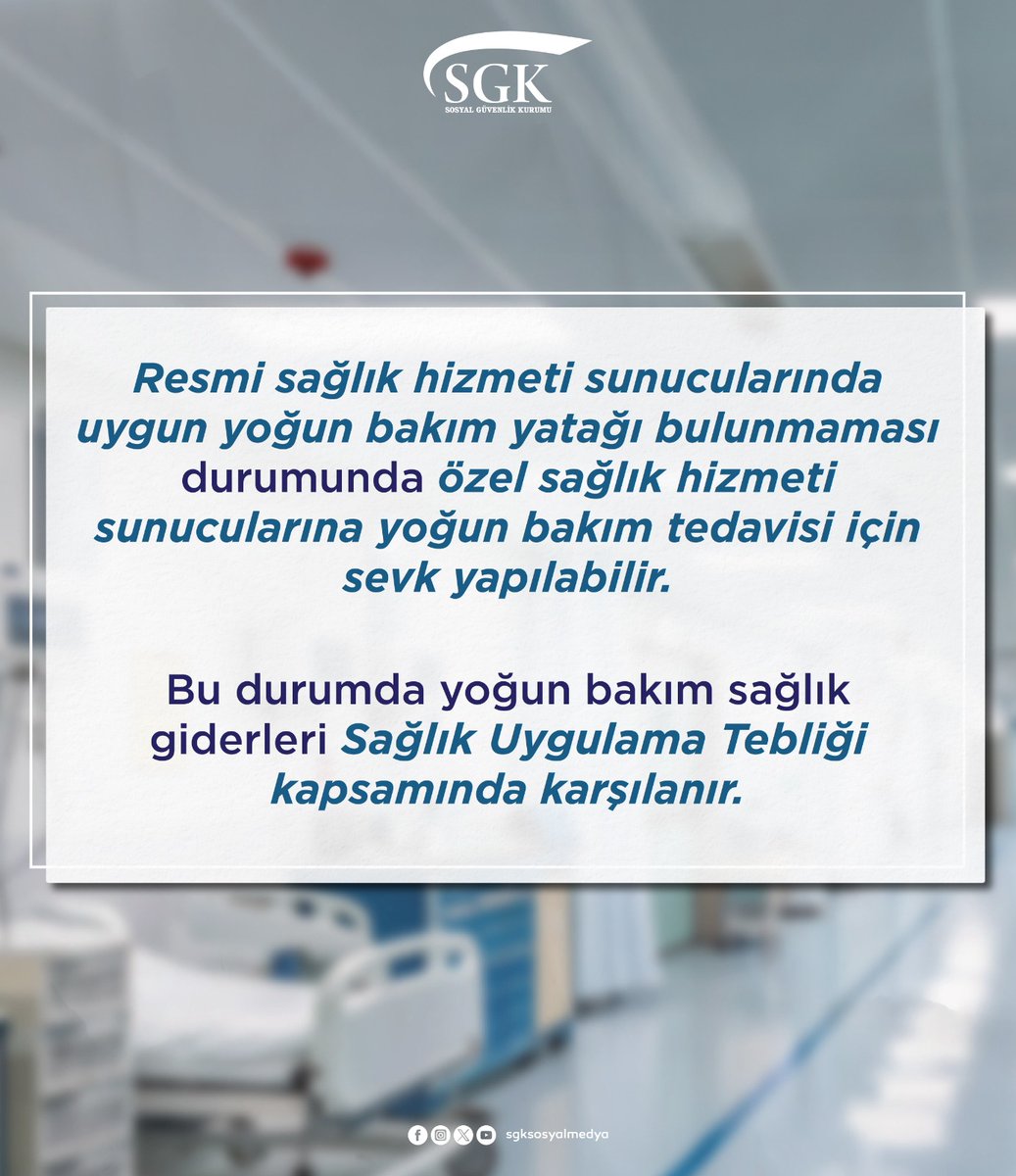SGK, Özel Hastanelerde Yoğun Bakım Tedavi Giderlerini Karşılayacak