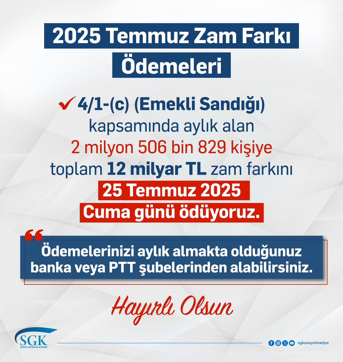 Emekli Sandığı Temmuz Ayı Zam Farkları Yatırıldı