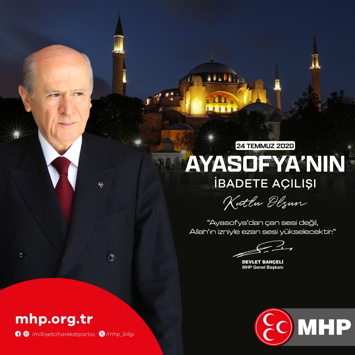 Ayasofya'nın İbadete Açılışı MHP'den Destek Gördü