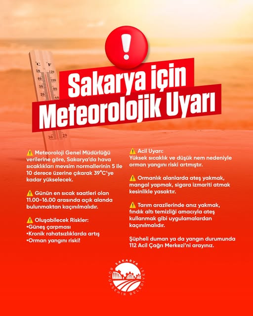 Sakarya'da Hava Sıcaklıkları 39 Dereceye Ulaşacak: Yangın Riskine Karşı Uyarı
