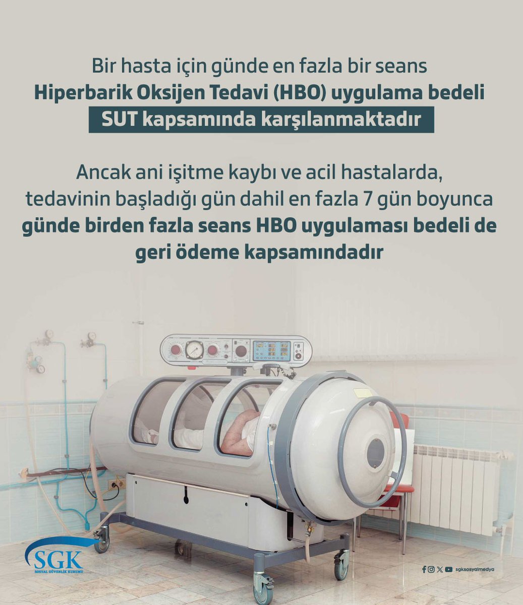 SGK, Hiperbarik Oksijen Tedavisi (HBO) Karşılama Kapsamını Belirledi