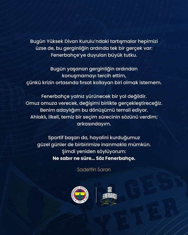 Sadettin Saran Fenerbahçe Başkanlığı İçin Aday Oldu