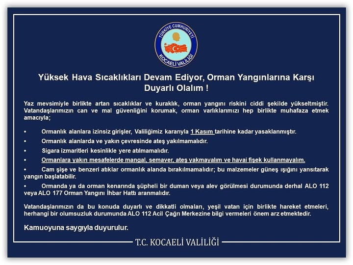 Kocaeli'de Yüksek Hava Sıcaklıkları Devam Ediyor: Orman Yangınlarına Karşı Uyarı